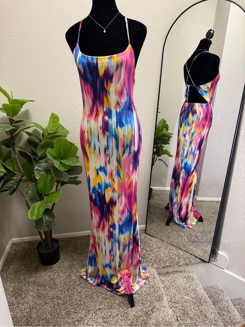 Vibrant Multi-Color Spaghetti-Strap Maxi Dress